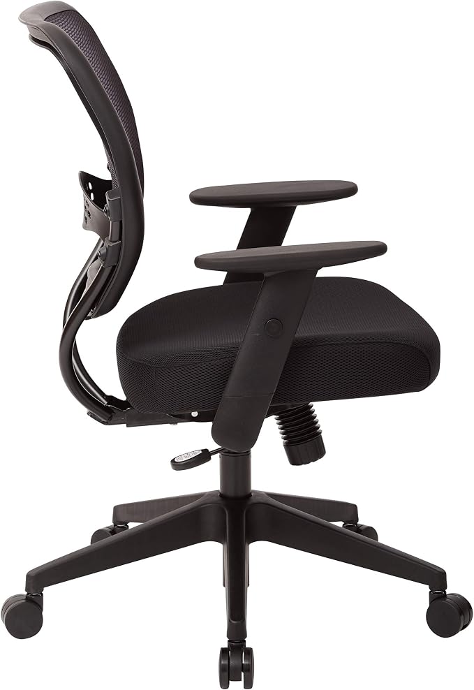 Space Seating 55 Series Professional Dark Air Grid Back Adjustable Office Desk Chair with Built-in Lumbar Support, Black Mesh