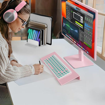 Ergonomic Computer Keyboard Stand - 17 Inch Pink Acrylic Keyboard Riser for Desk Tilted Keyboard Holder Tray with Non-Slip Strip for Home Office Easy Typing & Working