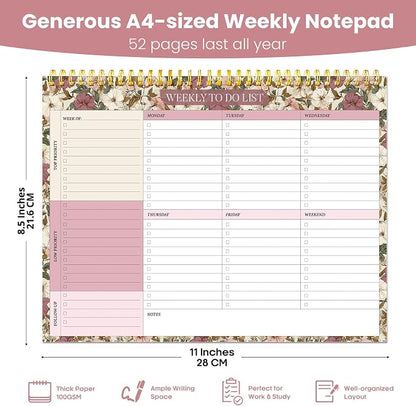 Weekly To Do List Notepad with 52 Undated Sheets（8.5"×11"）- Undated Weekly Planner Notepad for Office Desk Accessories and Supplies - Mauve Muse