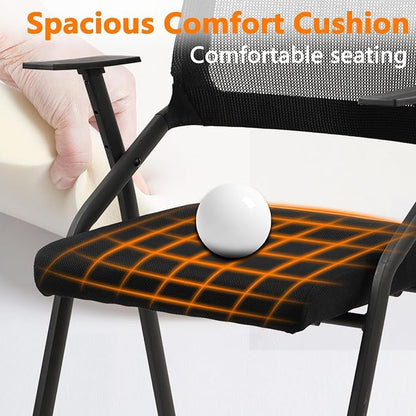CLATINA Stackable Foldable Conference Room Chairs with Wheels, Portable Padded Office Desk Chair with Lumbar Support and Armrest for Training Room, Guest, Reception, Event, Black (8pk)