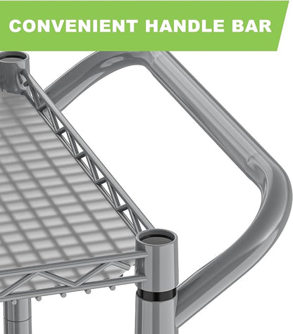 Rolling Utility Metal Carts with Wheels Heavy Duty 1050Lbs Commercial Grade 3 Tier Wire Serving Cart with Handle Bar & Shelf Liner, Storage Trolley for Kitchen Laundry Garage,Gray