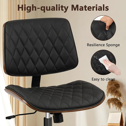 CLATINA Home Office Desk Chair with Wheels, Adjustable Height Armless Office Chair, PU Leather Mid Back 360 Swivel Computer Chair, Modern Walnut Chair for Home, Meeting, Reading Room,Black(1 pk)