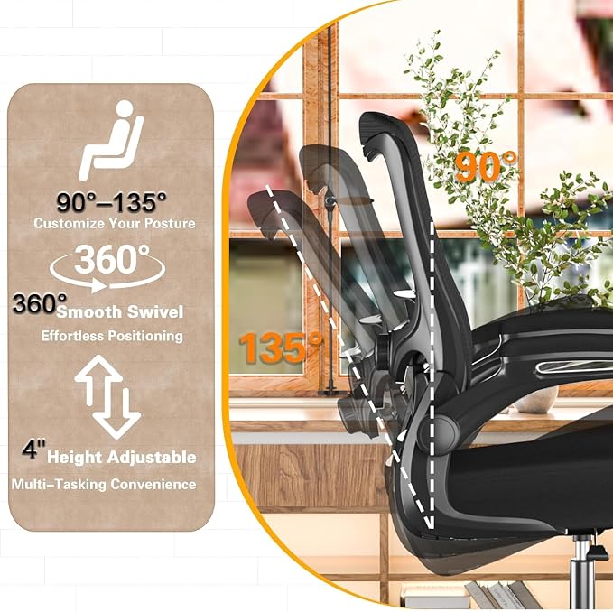 Ergonomic Office Chair for Long Hours, Padded Lumbar Support for Lower Back Relief, 330 lb Capacity, Comfortable Computer Desk Chair for Home Office, Computer & Study