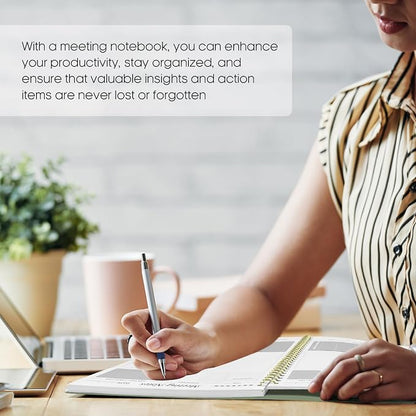 Meeting Notebook for Work Organization - Work Planner Notebook with Action Items, Agenda Planner for Note Taking, 160 Pages (6.9" X 9.9") Project Organizer for Men & Women - Green