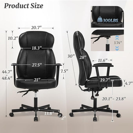 Cozyman Ergonomic PU Leather Home Office Chair, High Back Executive Desk Chair with 5-Layer Cushion, 95-135° Reclining Back, Lumbar Support, Adjustable Height, 360° Swivel for Home Office Task, Black
