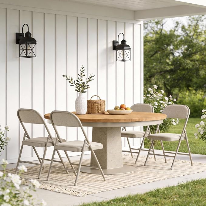 8 Pack Folding Chairs, Fabric Padded Folding Dining Chairs with Cushion Seat & Back, Indoor Outdoor Folding Chair Set for Home Office, Parties, Events, Wedding, Extra Guest Seating