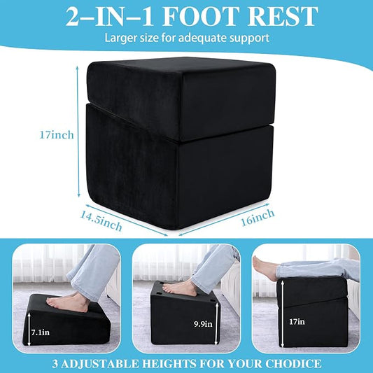 Under Desk Foot Rest, ROYALAY Ergonomic Office Footrest with 3 Adjustable Heights, High-Density Memory Foam Leg Rest for Home, Travel, Airplane with Washable Cover
