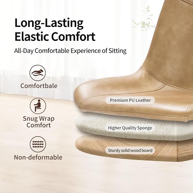 DUHOME Modern PU Leather Office Chair Desk Chair Swivel Computer Chair Camel