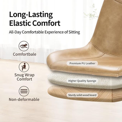 DUHOME Modern PU Leather Office Chair Desk Chair Swivel Computer Chair with Gold Base Camel