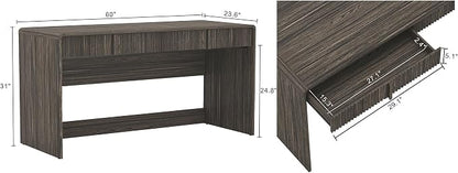 Manhattan Comfort Novara Modern 60" Writing Desk with 2 Smooth-Glide Drawers with Fluted Fronts, Office Desk with Large Work Surface, Stylish Rounded Edges, Jacobean Walnut