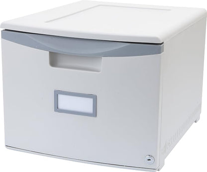 Storex Plastic One-Drawer File Cabinet – Locking Document Organizer for Home and Office, Gray, 2-Pack (61261A02C)