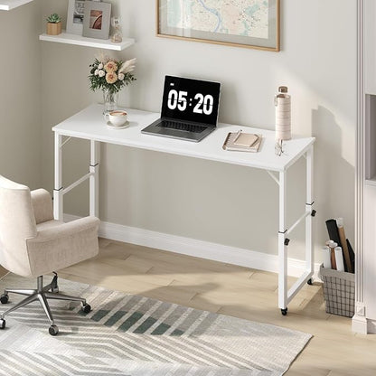 MAHANCRIS Overbed Table with Wheels, Mobile Bed Desk for Queen Size, 36"-43.5" Adjustable Height Rolling Table, Recliner Desk, Mobile Cross Bed for Bedroom, Living Room, Office, White MTWT18001