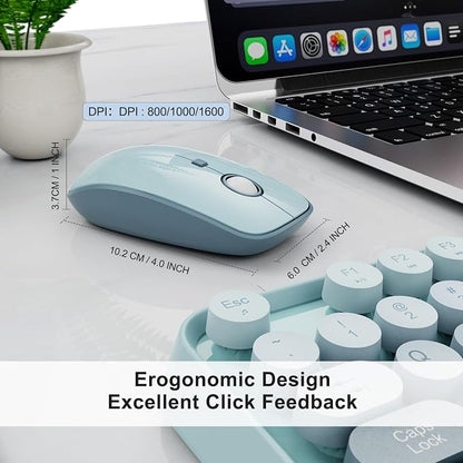 Wireless Keyboard and Mouse Combo Cute Colorful Keyboard and Mouse, Retro Typewriter Keyboard with 2.4GHz Plug & Play, for Windows 11/10/7, Laptop, PC (Blue)