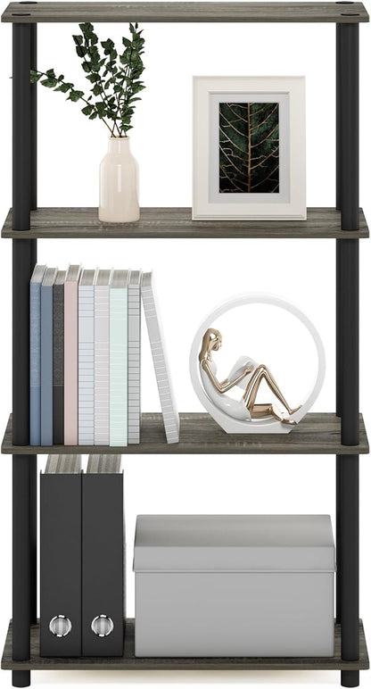 Furinno (99557GYW/BK) Turn-N-Tube 4-Tier Multipurpose Shelf Display Rack - French Oak Grey/Black