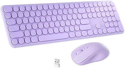 Wireless Keyboard and Mouse Combo with 110 Round Keycaps, Power Switch, and Scissor-Switch Typing Feel – Ideal for Office Use (Purple)
