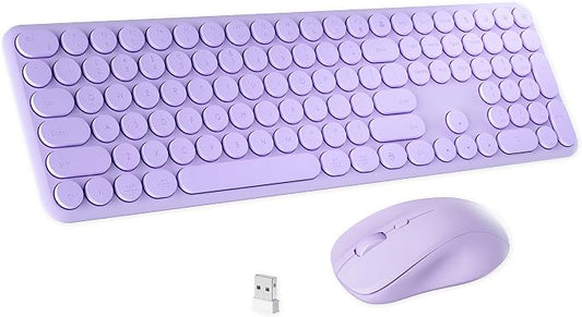 Wireless Keyboard and Mouse Combo with 110 Round Keycaps, Power Switch, and Scissor-Switch Typing Feel – Ideal for Office Use (Purple)