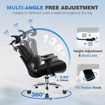 Ergonomic Office Chair, High Back Mesh Desk Chairs Comfy with Adjustable Lumbar Support, Home Computer Gaming Chair with 3D Headrest for Long Hours, 4 Pack