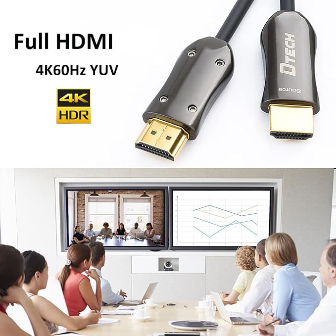 DTECH 328 Feet Fiber Optic HDMI Cable 4K 60Hz Slim Extra Long HDMI Cord HDCP 2.2 UHD 18Gbps in Wall Installation for Monitor Projector Ultra HD Gaming (100m, Black)