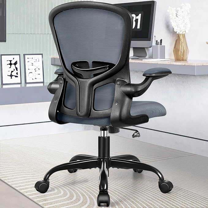 FelixKing Office Desk Chairs, Ergonomic PC Desk Chair with Wheels, Adjustable Lumbar Support and Height, Swivel Computer Chair with Flip-up Armrests, Ergo Mesh Backrest for Working(Dark Gray)