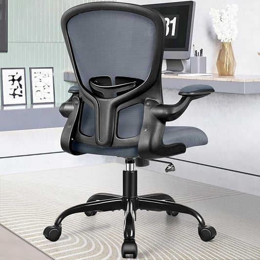 FelixKing Office Desk Chairs, Ergonomic PC Desk Chair with Wheels, Adjustable Lumbar Support and Height, Swivel Computer Chair with Flip-up Armrests, Ergo Mesh Backrest for Working(Dark Gray)