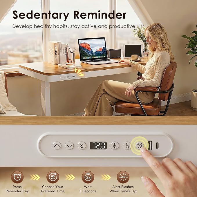 OffiGo 55 Inch Electric Standing Desk, Height Adjustable Table with Storage, Sit Stand Desk with Charging Station for Home Office, Computer Workstation, Maple+White