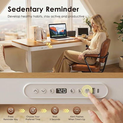 OffiGo 55 Inch Electric Standing Desk, Height Adjustable Table with Storage, Sit Stand Desk with Charging Station for Home Office, Computer Workstation, Maple+White