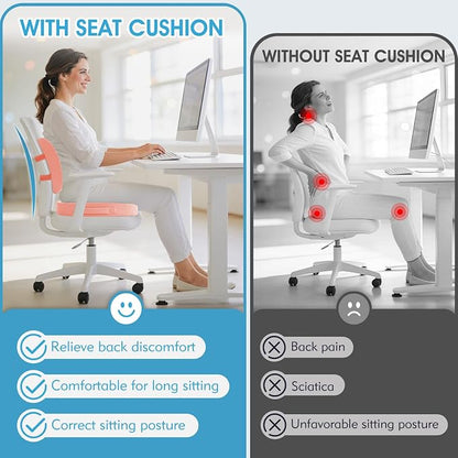 CushZone Ergonomic Seat Cushion & Lumbar Support Pillow - Memory Foam for Sciatica Pain Relief & Posture Correction, Non-Slip Chair Cushions for Office Chair/Car/Wheelchair/Travel, Pink X-Large