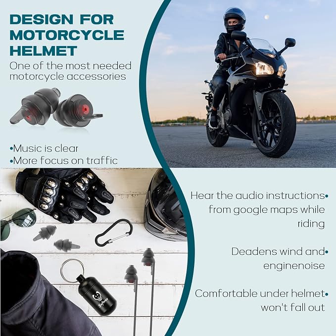 Motorcycle Ear Plugs for Wind Noise Reduction, 2 Pairs Reusable Motorcycle Accessories - Moto Earplugs, Soft Comfortable Hearing Protection for Motorbike, Touring, Racing, Riding - 25dB, Biker Gifts