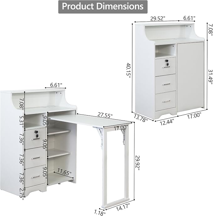Folding Desk with Storage,Hidden Desk with Lockable Drawers & Shelves, Built-in Power Outlet,Fold Out Desk for Study and Home Office