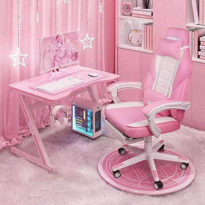 LEMBERI Big and Tall Gaming Chair 400lb Capacity, Heavy-Duty Office Chair with Reinforced Footrest, Wide Seat High Back PC Desk Chair with Linkage Armrests, Thickened Steel Frame, PU Leather, Pink