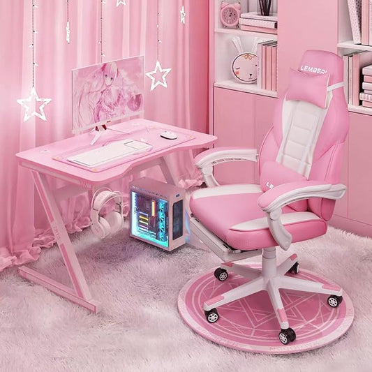 LEMBERI Big and Tall Gaming Chair 400lb Capacity, Heavy-Duty Office Chair with Reinforced Footrest, Wide Seat High Back PC Desk Chair with Linkage Armrests, Thickened Steel Frame, PU Leather, Pink