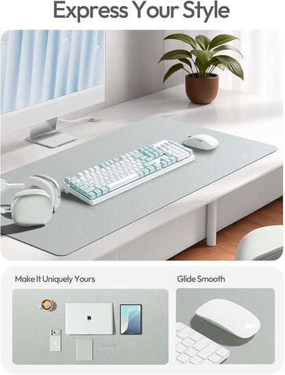 YSAGi Leather Desk Pad Protector, Office Desk Mat, Large Mouse Pad, Non-Slip PU Leather Desk Blotter, Laptop Desk Pad, Waterproof Desk Writing Pad for Office and Home (Silver, 31.5" x 15.8")