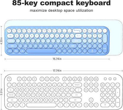 Wireless Keyboard and Mouse Combo, Meidosa 2.4GHz Colorful Full-Size Retro Typewriter Keyboard with Cat Shape 3 Level Adjustable Optical Mouse for PC/Desktop/Laptop/Windows (Blue Gradient)