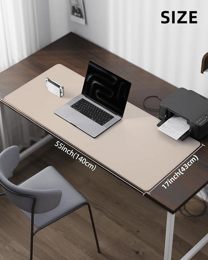 AFIING Extra Large Desk Mat - 55"x 17" Non-Slip Desk Pad for Office and Home - Ideal for Large Mouse Pad and Desk Mats on Top of Desks(Beige)