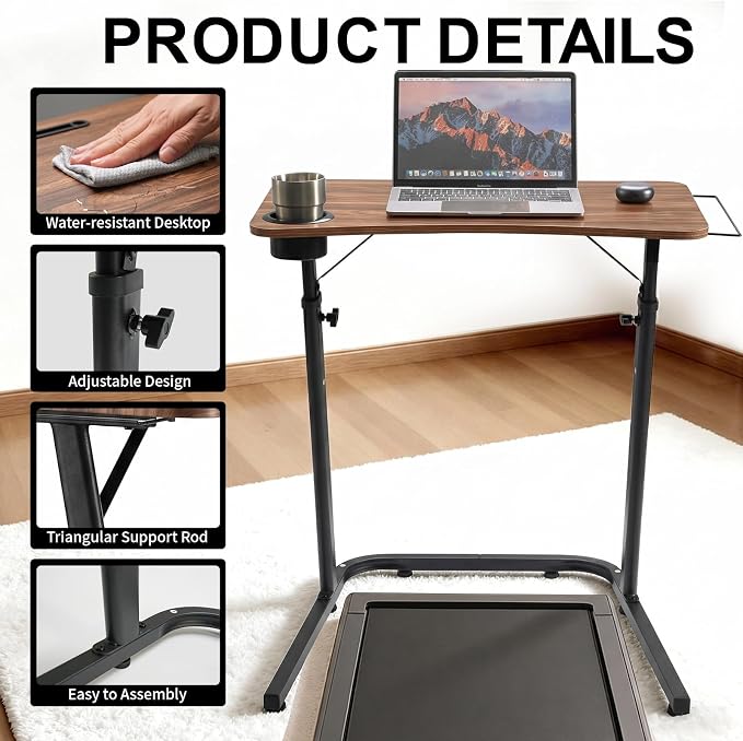 Stepwaver Treadmill Desk, Small Standing Desk for Walking Pad, 30-47 Inch Adjustable Height Walking Pad Stand for Treadmill, Portable Standing Table for Bike - Brown