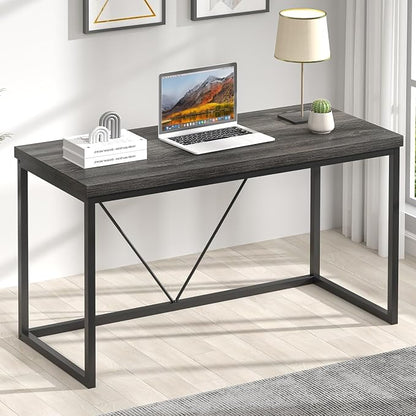 FOLUBAN Home Office Desk, Industrial Vintage Computer Desk, Rustic Wood and Metal Study Writing Table, Simple Work Gaming PC Desks for Bedroom Living Room, Dark Gray 53 Inch