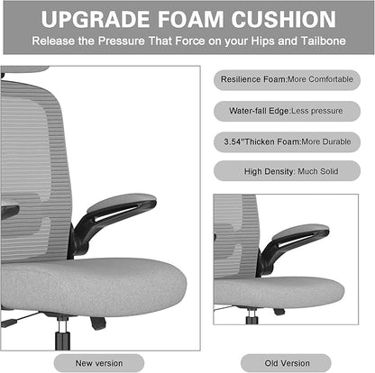 Mimoglad Office Chair, High Back Ergonomic Desk Chair with Adjustable Lumbar Support and Headrest, with flip-up Armrests for Guitar Playing, 5 Years Warranty (Modern, Dim Gray(Black Frame))