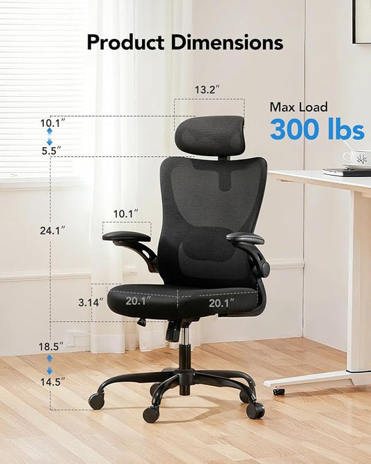 HUANUO Ergonomic Office Chair, High Back Computer Desk Chair with Adjustable Lumbar Support and Headrest, Comfy Gaming Chair with 3D Armrests, Home Office Rolling Chair, Max Load 300 lbs, Pack of 15