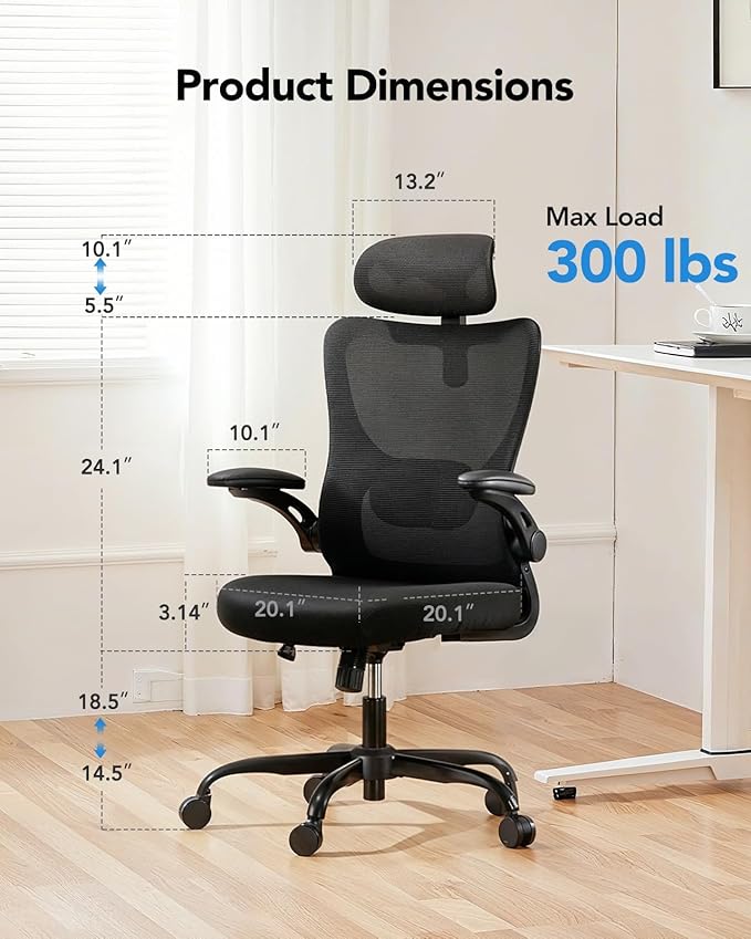 HUANUO Ergonomic Office Chair, High Back Computer Desk Chair with Adjustable Lumbar Support and Headrest, Comfy Gaming Chair with 3D Armrests, Home Office Rolling Chair, Max Load 300 lbs, Pack of 5