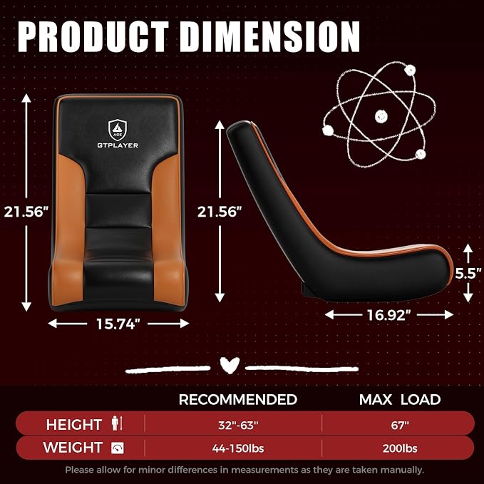 GTPLAYER Floor Rocking Gaming Chair – Floor Rolling Game Chairs with Angle Limiter, Gamer Rocker Floor Seat, Compact & Lightweight, Orange