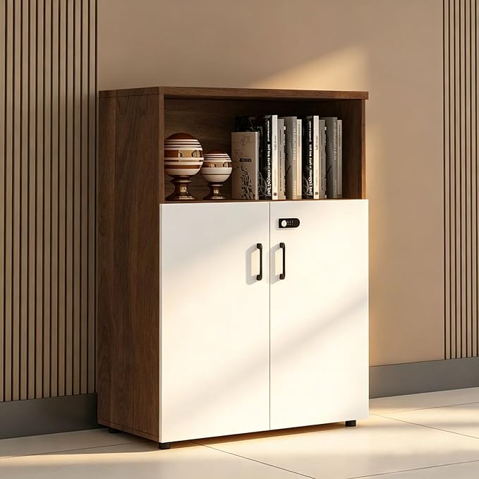 File Cabinet with Password Lock, Wood Lateral Filing Cabinet for Letter/A4 Files, 3 Drawer with Door, Printer Stand with Open Shelves for Home Office