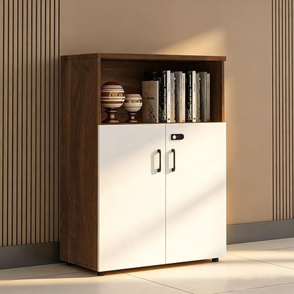 File Cabinet with Password Lock, Wood Lateral Filing Cabinet for Letter/A4 Files, 3 Drawer with Door, Printer Stand with Open Shelves for Home Office
