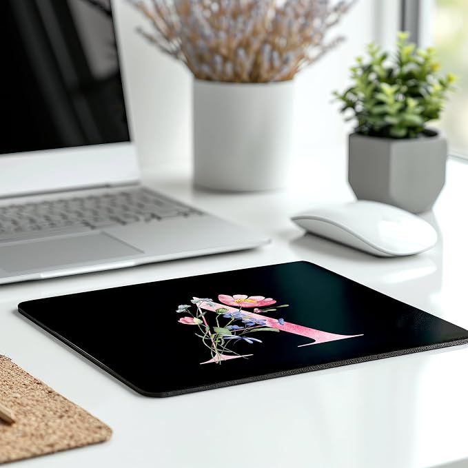 Mouse Pad Pinks Flowers Initial Letters Mousepad Desktop Laptop Computer Accessories Home Office Gaming Work Desk Computer Non-Slip Rubber Monogram Floral Alphabet A-Z mousepad (A)