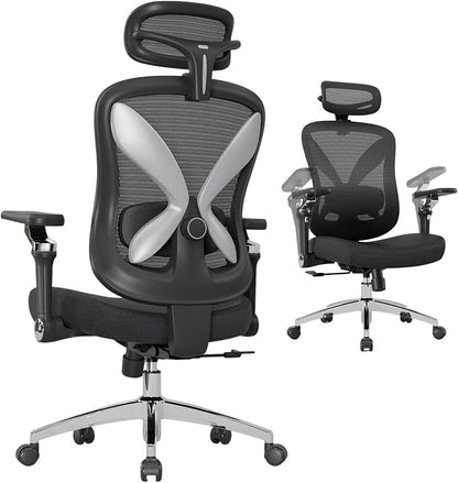 amseatec Ergonomic Mesh Office Chair with 5D Flip-Up Arms & 3D Lumbar Support, 2D Headrest, 4-Position Recline Lock, High Back Desk Chair 350lbs, Breathable Computer Chair for Home Office-Black
