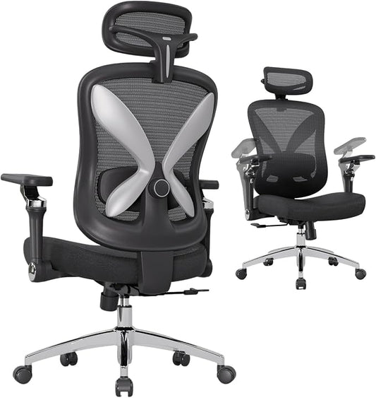 amseatec Ergonomic Mesh Office Chair with 5D Flip-Up Arms & 3D Lumbar Support, 2D Headrest, 4-Position Recline Lock, High Back Desk Chair 350lbs, Breathable Computer Chair for Home Office-Black