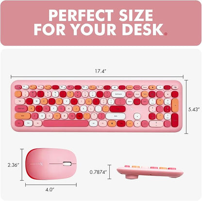X9 Pink Keyboard and Mouse Wireless Combo - Retro Typewriter Keyboard and Mouse with Aesthetic Bubble Keys - Colorful Keyboard and Mouse Wireless for PC, Laptop, Windows, Chrome
