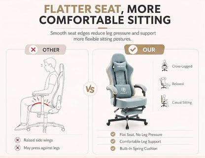 Office Desk Computer Gaming Chair for Adults, Ergonomic High Back Gamer Chair with Massage and Pocket Spring Cushion, Swivel Comfy Video Game Chairs with Footrest and Lumbar Support (Pro Blue)