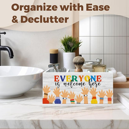 Inspirational Classroom Welcome Pencil Pen Holder for Desk Organizer, Everyone is Welcome Here, Diversity Equality Classroom Wooden Box Decorations for Kids LGBT Pride Black Lives Matter