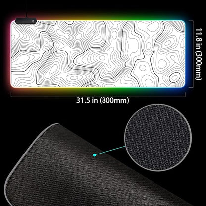 RGB Mouse Pad LED Desk Mat Large Gaming Mousepad White with Black Topographic Line Design, Keyboard Pad XL Mouse Mat for Home and Office(White with Black Topographic Line)