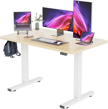 YESHOMY Height Adjustable Electric Standing Desk, 48 inch Computer Table, Home Office Workstation, White Leg/Natural Top